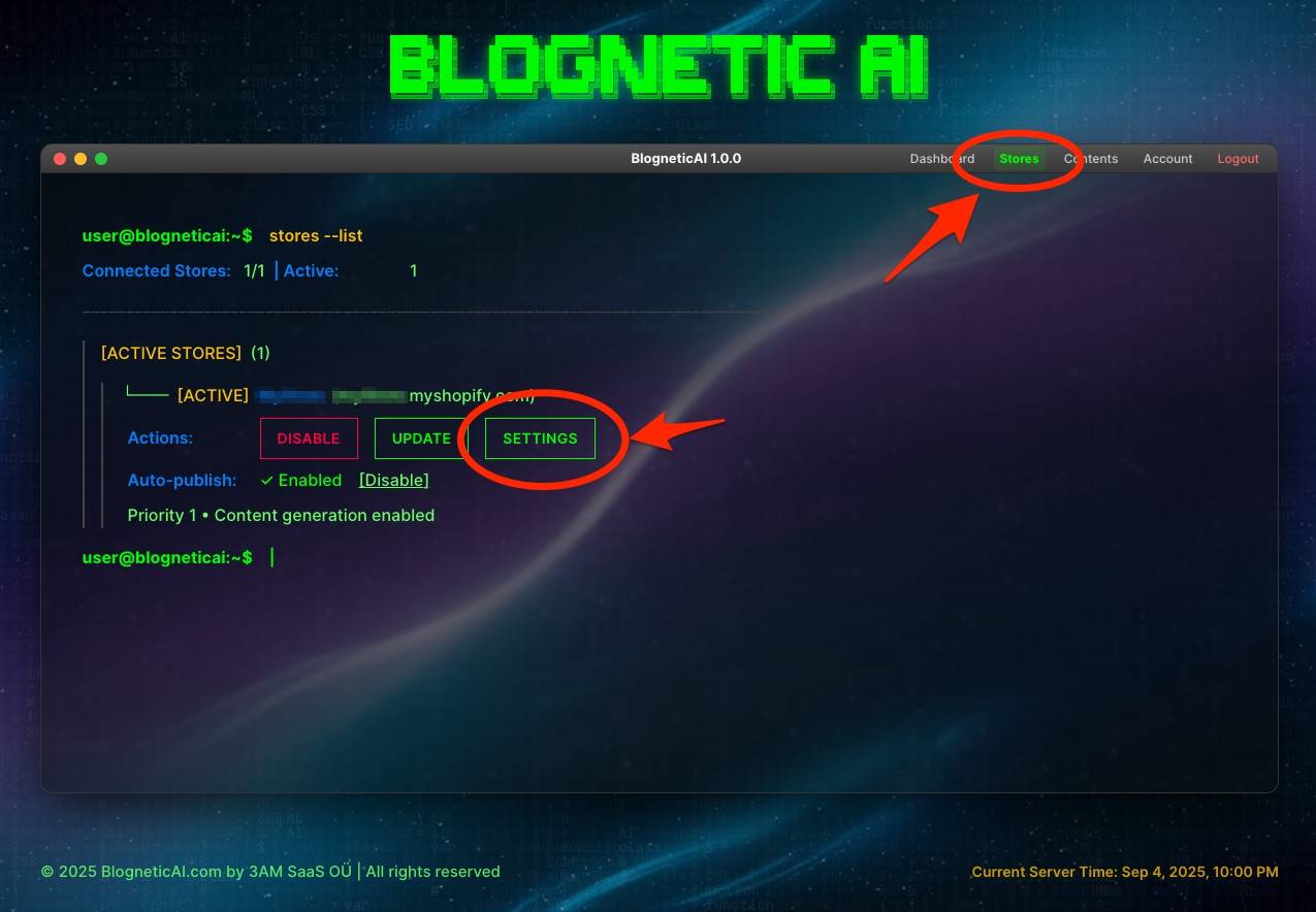 BlogneticAI settings page